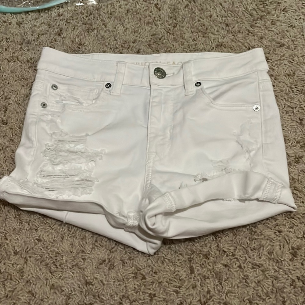 american eagle white jean shorts